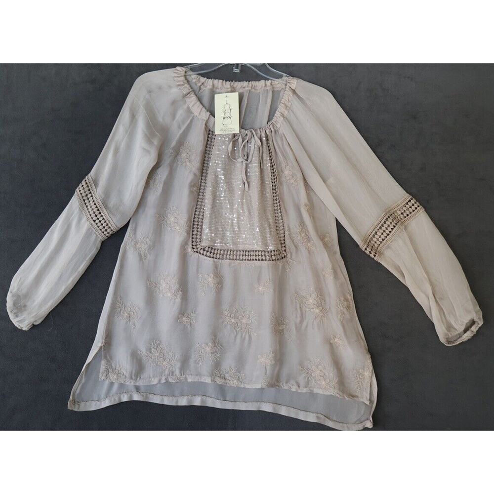 Wish Silk Taupe Long Sleeve‎ Floral Top Size Small